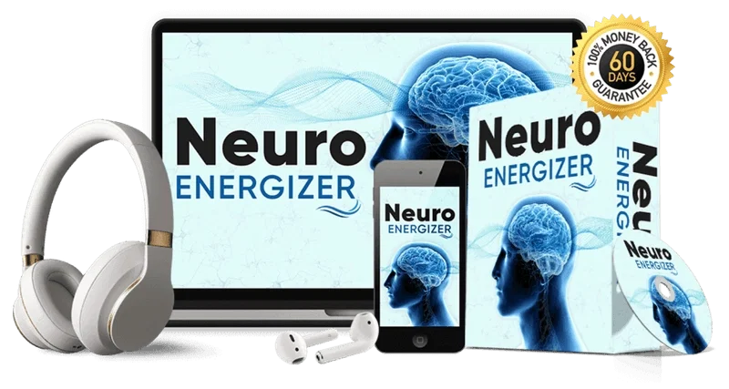 Neuro Energizer digital audio program shown on laptop and mobile devices